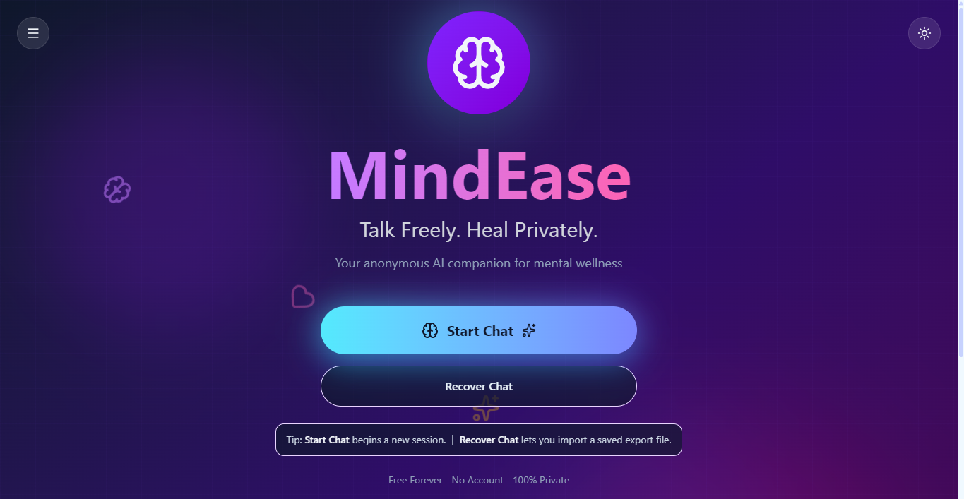 MindEase Mental Health Support Platform with AI-powered therapy chat